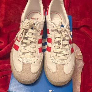 Kids Adidas Sambas Sneakers with Red Stripes